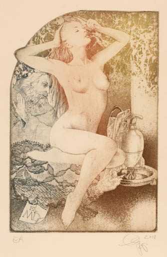 Exlibris by Olaf Gropp from Germany for Michael Dawidkowa - Woman Nude 