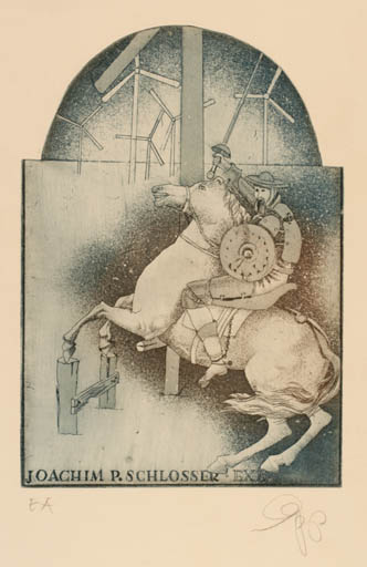 Exlibris by Olaf Gropp from Germany for Joachim  P. Schlosser - Don Quijote Mill Knight 