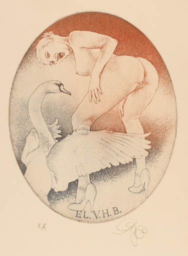 Exlibris by Olaf Gropp from Germany for ? V.H.B. - Leda and the Swan 