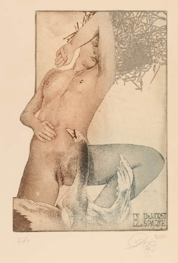 Exlibris by Olaf Gropp from Germany for Heidi & Horst Sparke - Leda and the Swan 