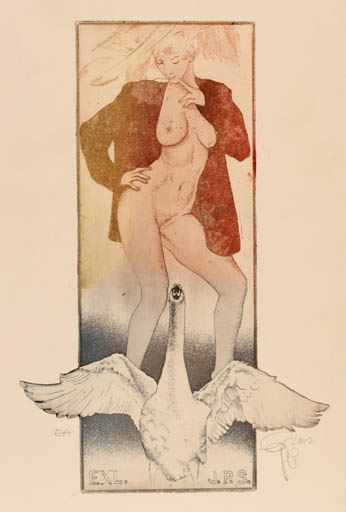 Exlibris by Olaf Gropp from Germany for ? J.P.S. - Leda and the Swan 