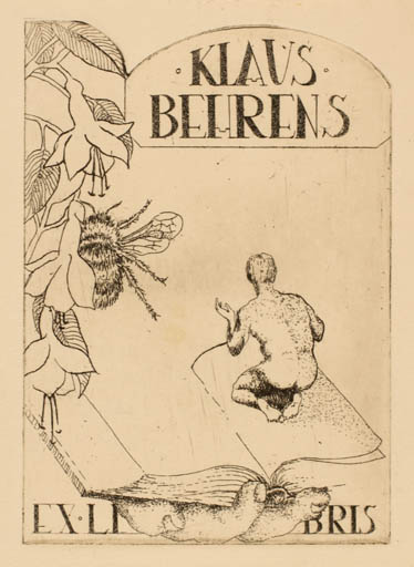 Exlibris by Olaf Gropp from Germany for Klaus Behrens - Flower Book Insect Man 