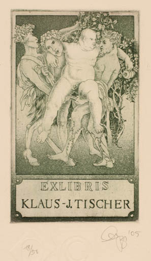 Exlibris by Olaf Gropp from Germany for Klaus-Jürgen Tischer - Group Man Nude 