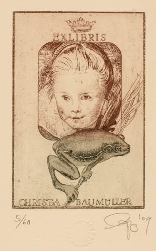 Exlibris by Olaf Gropp from Germany for Christa Baumüller - Child Fauna 