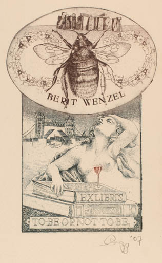 Exlibris by Olaf Gropp from Germany for Berit Wenzel - Book Insect Woman 