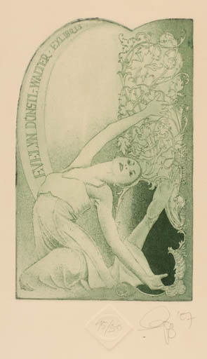 Exlibris by Olaf Gropp from Germany for Evelyn Dünstl-Walter - Dancing Woman 