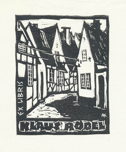 Exlibris by Kàroly Andrusko from Yugoslavia for Klaus Rödel - City 