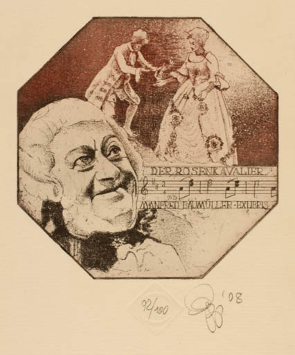 Exlibris by Olaf Gropp from Germany for Manfred Baumüller - Music Portrait Theater/Cirkus 