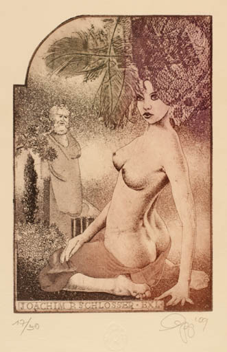 Exlibris by Olaf Gropp from Germany for Joachim  P. Schlosser - Woman 