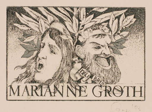 Exlibris by Olaf Gropp from Germany for Marianne Groth - Portrait Theater/Cirkus 