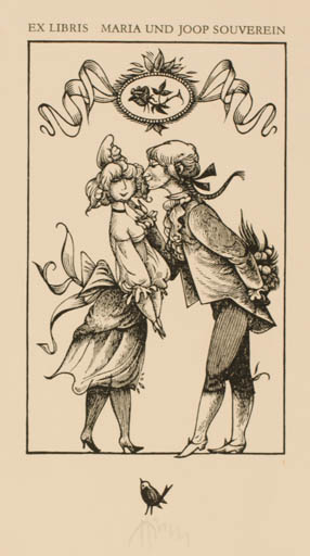 Exlibris by Karl Georg Hirsch from Germany for Maria + Johannes Souverein - Couple Romance 