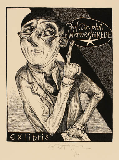 Exlibris by Karl Georg Hirsch from Germany for Dr. Phil Werner Grebe - Man Portrait 