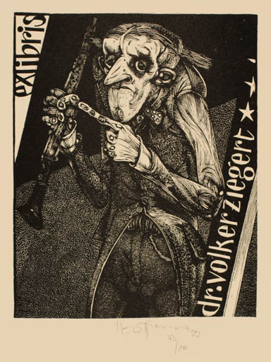 Exlibris by Karl Georg Hirsch from Germany for Dr. Volker Ziegert - Man Music Portrait 