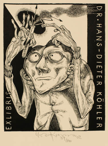 Exlibris by Karl Georg Hirsch from Germany for Dr. Hans-Dieter Köhler - Working Man Portrait 