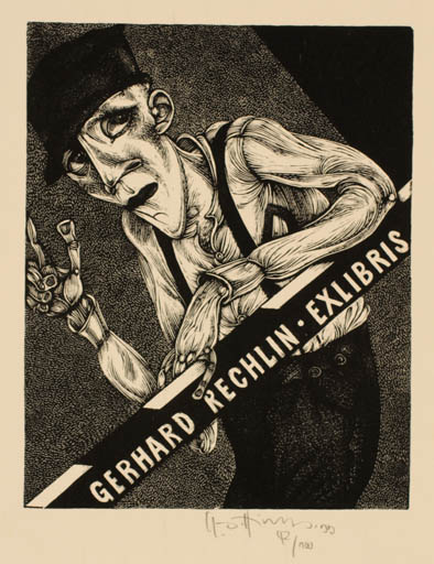 Exlibris by Karl Georg Hirsch from Germany for Gerhard Rechlin - Man Portrait 