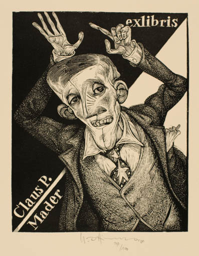 Exlibris by Karl Georg Hirsch from Germany for Claus P. Mader - Man Portrait 