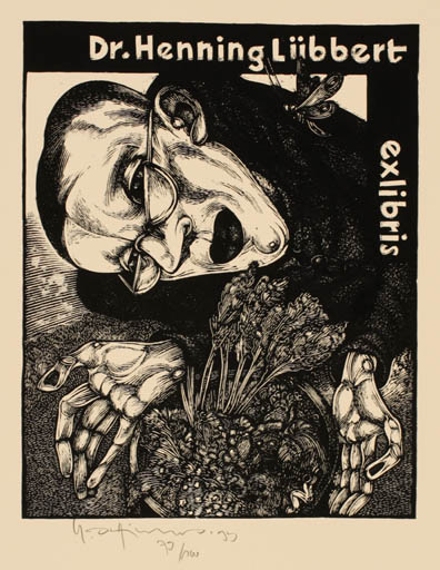 Exlibris by Karl Georg Hirsch from Germany for Dr. Henning Lübbert - Man Portrait 