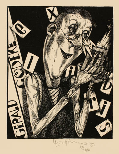 Exlibris by Karl Georg Hirsch from Germany for Gerald Gödeke - Man Portrait 