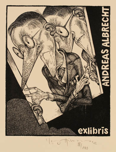 Exlibris by Karl Georg Hirsch from Germany for Andreas Albrecht - Man Portrait 