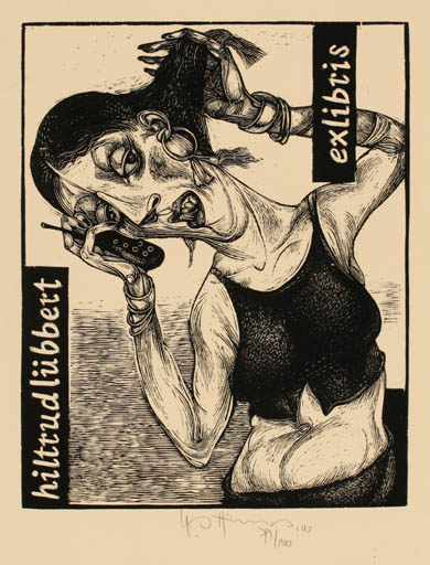 Exlibris by Karl Georg Hirsch from Germany for Hiltrud Lübbert - Woman Portrait 