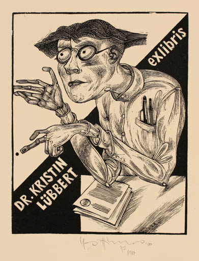 Exlibris by Karl Georg Hirsch from Germany for Dr. Kristin Lübbert - Working Woman 