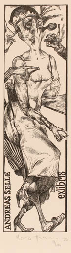 Exlibris by Karl Georg Hirsch from Germany for Andreas Selle - Woman 