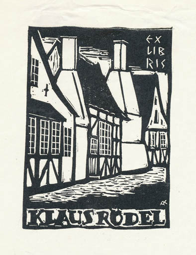 Exlibris by Kàroly Andrusko from Yugoslavia for Klaus Rödel - City 