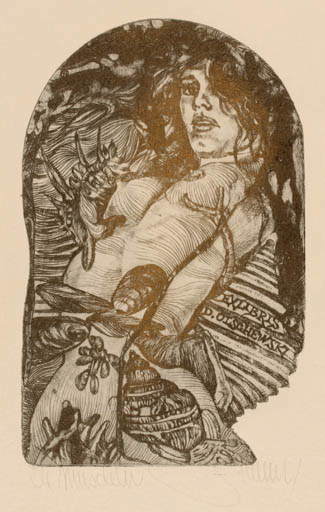 Exlibris by Pavel Hlavaty from Czechoslovakia for Detlef Olschewski - Woman 