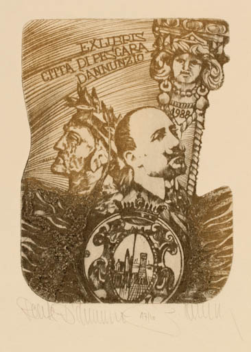 Exlibris by Pavel Hlavaty from Czechoslovakia for Citta Di Pescara - Classical antiquity Man Portrait 