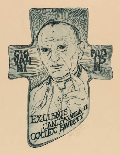 Exlibris by Pavel Hlavaty from Czechoslovakia for ? Joannes Paulus II - Historical Person Portrait Religion 