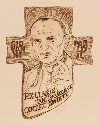 Exlibris by Pavel Hlavaty from Czechoslovakia for ? Joannes Paulus II - Historical Person Portrait Religion 