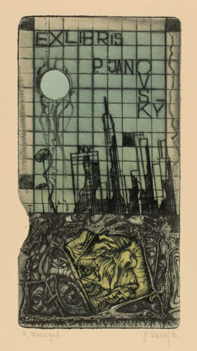 Exlibris by Pavel Hlavaty from Czechoslovakia for P. Janovsky - Surrealism 