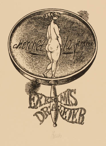 Exlibris by Karl Georg Hirsch from Germany for Dr. A. Leler - Woman Nude 