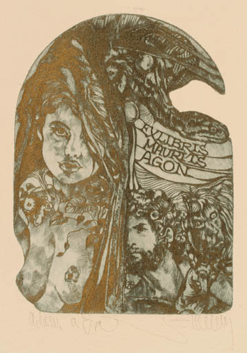 Exlibris by Pavel Hlavaty from Czechoslovakia for Maurits Agon - Adam and Eve 