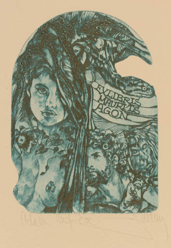 Exlibris by Pavel Hlavaty from Czechoslovakia for Maurits Agon - Adam and Eve 