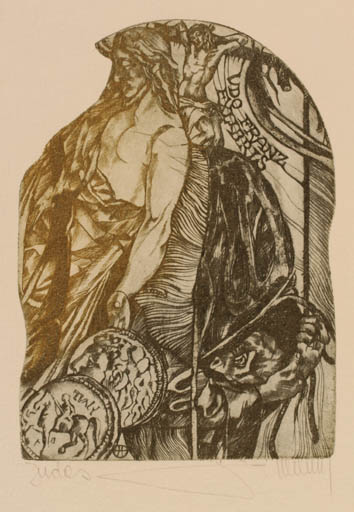 Exlibris by Pavel Hlavaty from Czechoslovakia for Udo Franz - Classical antiquity Man Portrait Religion 