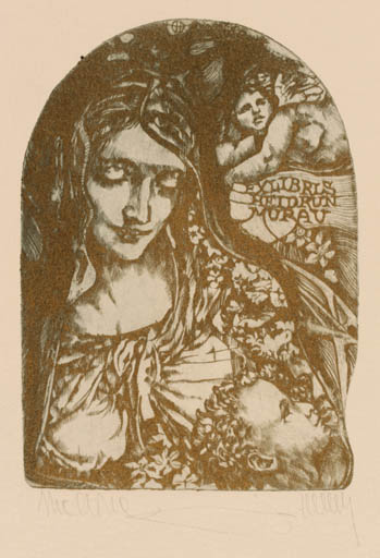 Exlibris by Pavel Hlavaty from Czechoslovakia for Heidrun Murau - Madonna 