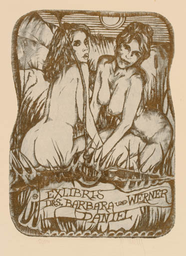 Exlibris by Pavel Hlavaty from Czechoslovakia for Dr. Barbara und Werner Daniel - Woman Nude 