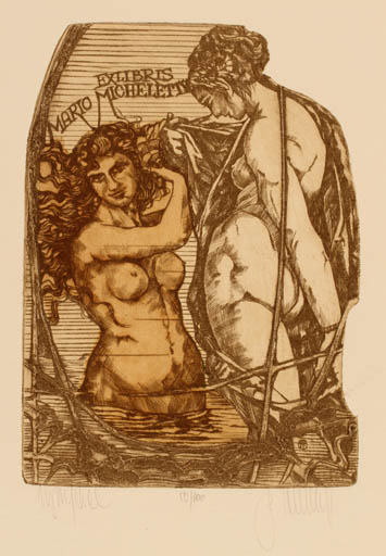 Exlibris by Pavel Hlavaty from Czechoslovakia for Mario Micheletti - Erotica Woman 