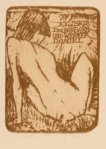 Exlibris by Pavel Hlavaty from Czechoslovakia for Dr. Barbara und Werner Daniel - Woman Nude 