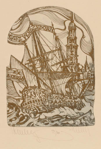 Exlibris by Pavel Hlavaty from Czechoslovakia for Carl Wilhelm Hagedorn - Maritime Ship/Boat 