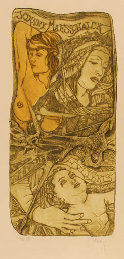 Exlibris by Pavel Hlavaty from Czechoslovakia for Johnny Esschalck - Child Woman Portrait 