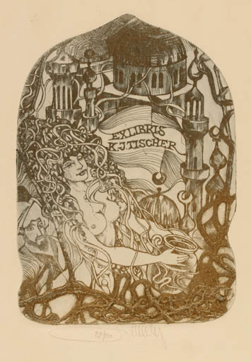 Exlibris by Pavel Hlavaty from Czechoslovakia for Klaus-Jürgen Tischer - Woman Nude Oriental 