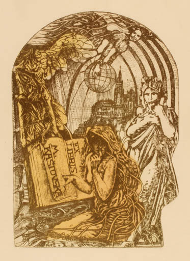 Exlibris by Pavel Hlavaty from Czechoslovakia for M. Kastovska - Book City Globe Woman 