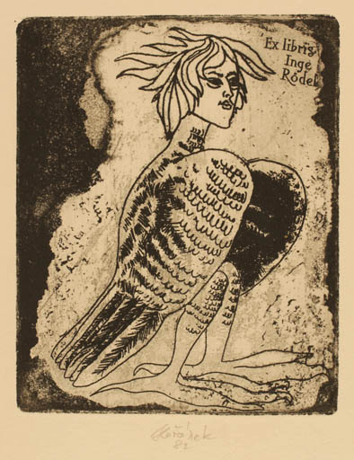 Exlibris by Jaroslav Horanek from Czechoslovakia for Inge Rödel - Fable Animal 