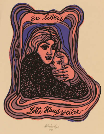 Exlibris by Jaroslav Horanek from Czechoslovakia for Lotte Hausweiler - Child Woman 