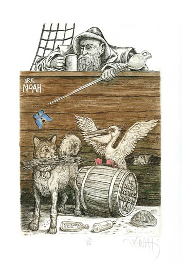 Exlibris by Zoltan Vén from Hungary for Klaus Rödel - Maritime Wine 