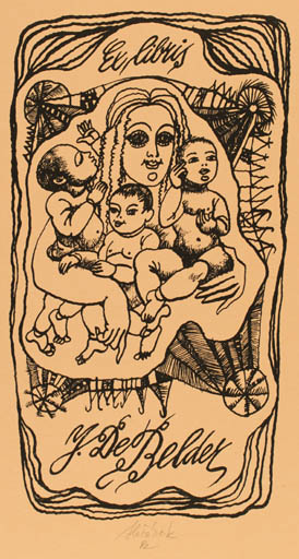 Exlibris by Jaroslav Horanek from Czechoslovakia for Josef De Belder - Child Woman 