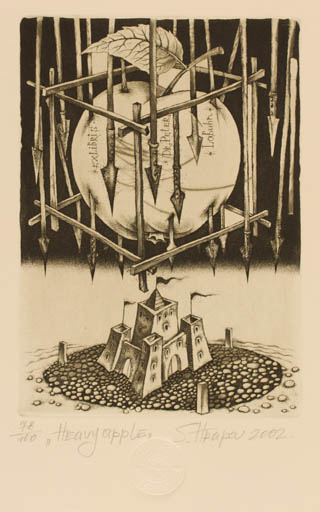 Exlibris by Sergej Hrapov from Ukraine for Dr. Peter Lobuhn - Castle/Palace Fruit Surrealism 