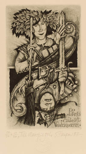 Exlibris by Sergej Hrapov from Ukraine for Gilbert Vandermoere - Portrait Knight Sport/game 